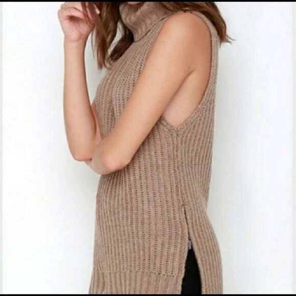 J.O.A. Side Slit Khaki Turtleneck Zipper Sweater C31 - Picture 2 of 6